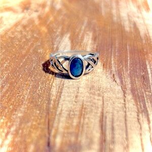 Blue CZ Celtic style 925 Ring